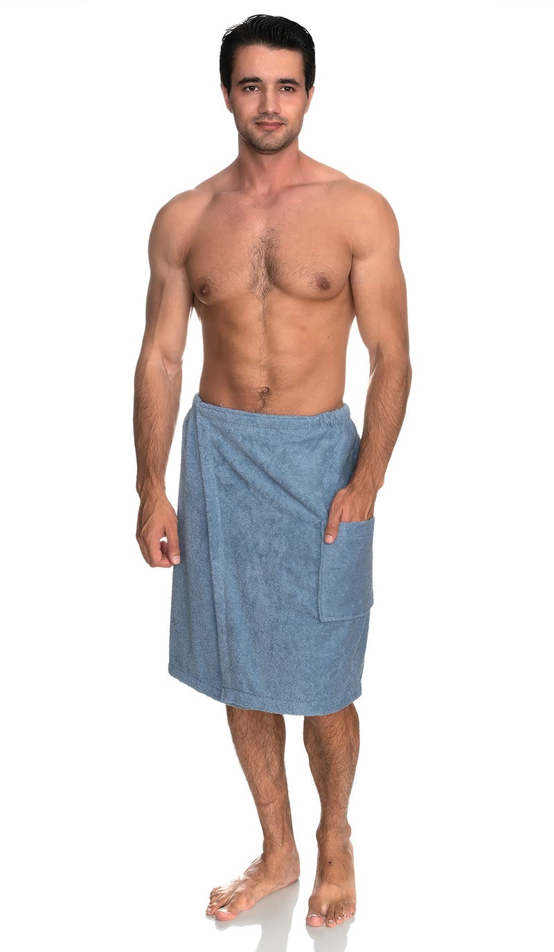 TowelSelections Mens Shower Wrap Adjustable Cotton Terry Cloth Spa Bath Towel Wrap Sauna Gym Towels for Men Large-X-Large Blue - Image 3